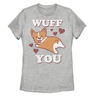 Juniors' Wuff You Cute Corgi Tail Hearts Valentine's Tee