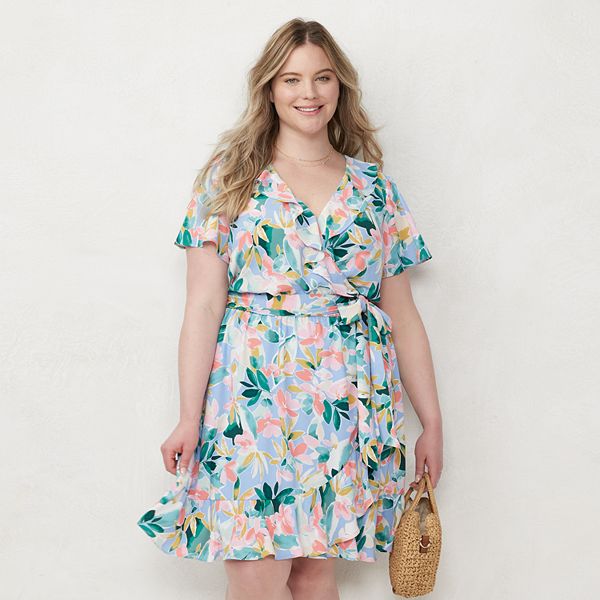 Plus Size LC Lauren Conrad Ruffle Neck Flutter-Sleeve Wrap Dress