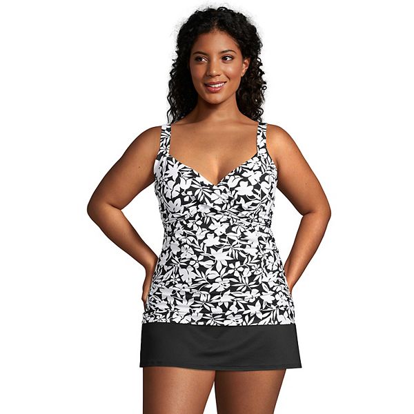 Plus Size Lands' End Bust Enhancer UPF 50 VNeck Tankini Top