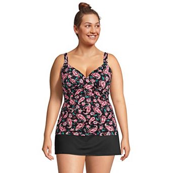 Plus Size Lands' End Bust Enhancer UPF 50 V-Neck Tankini Swimsuit Top