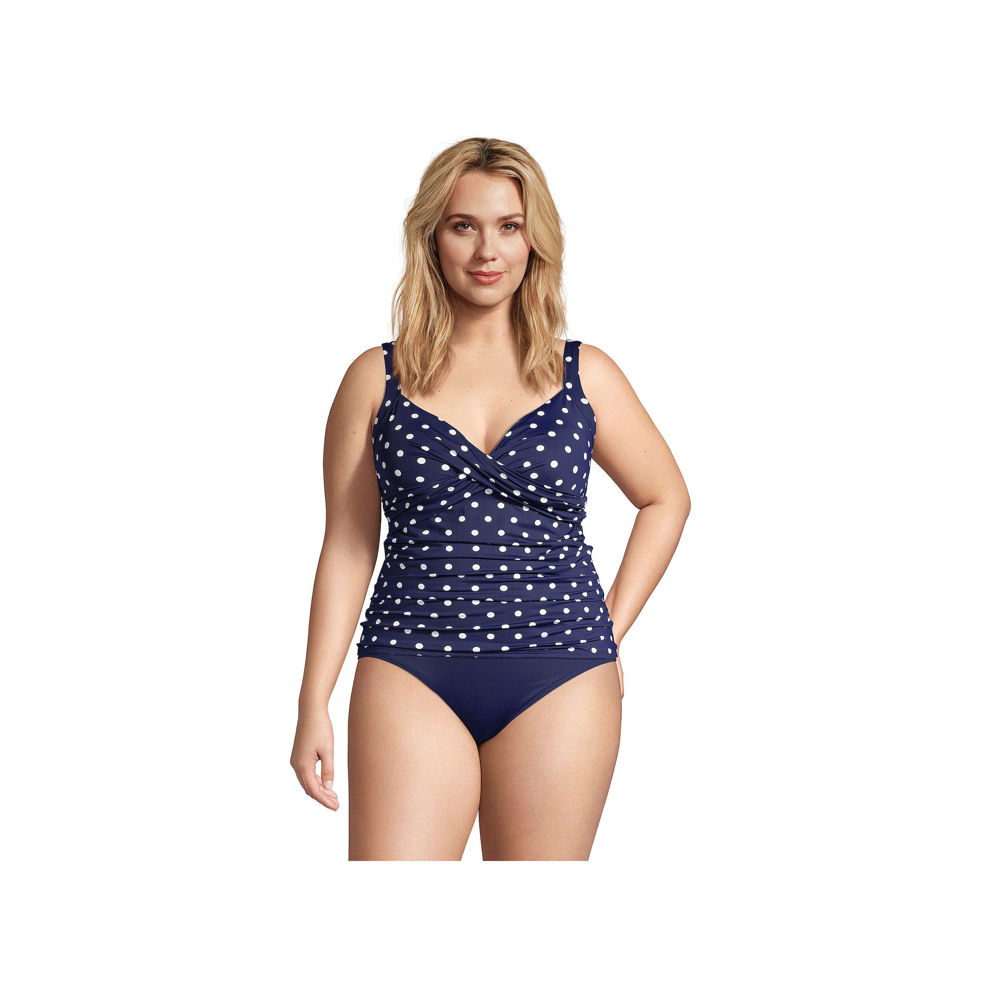 Plus Size Lands End Bust Enhancer UPF 50 V-Neck Tankini Swimsuit Top, Wome