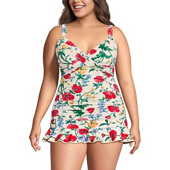 Plus Size Lands' End Bust Enhancer UPF 50 V-Neck Tankini Swimsuit Top