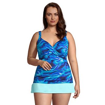 Plus Size Lands' End Bust Enhancer UPF 50 V-Neck Tankini Swimsuit Top