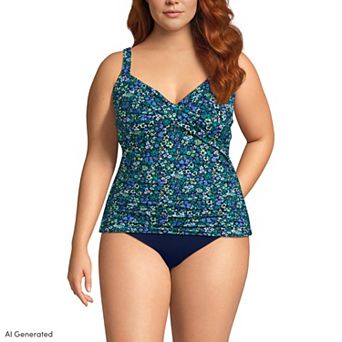 Plus Size Lands' End Bust Enhancer UPF 50 V-Neck Tankini Swimsuit Top