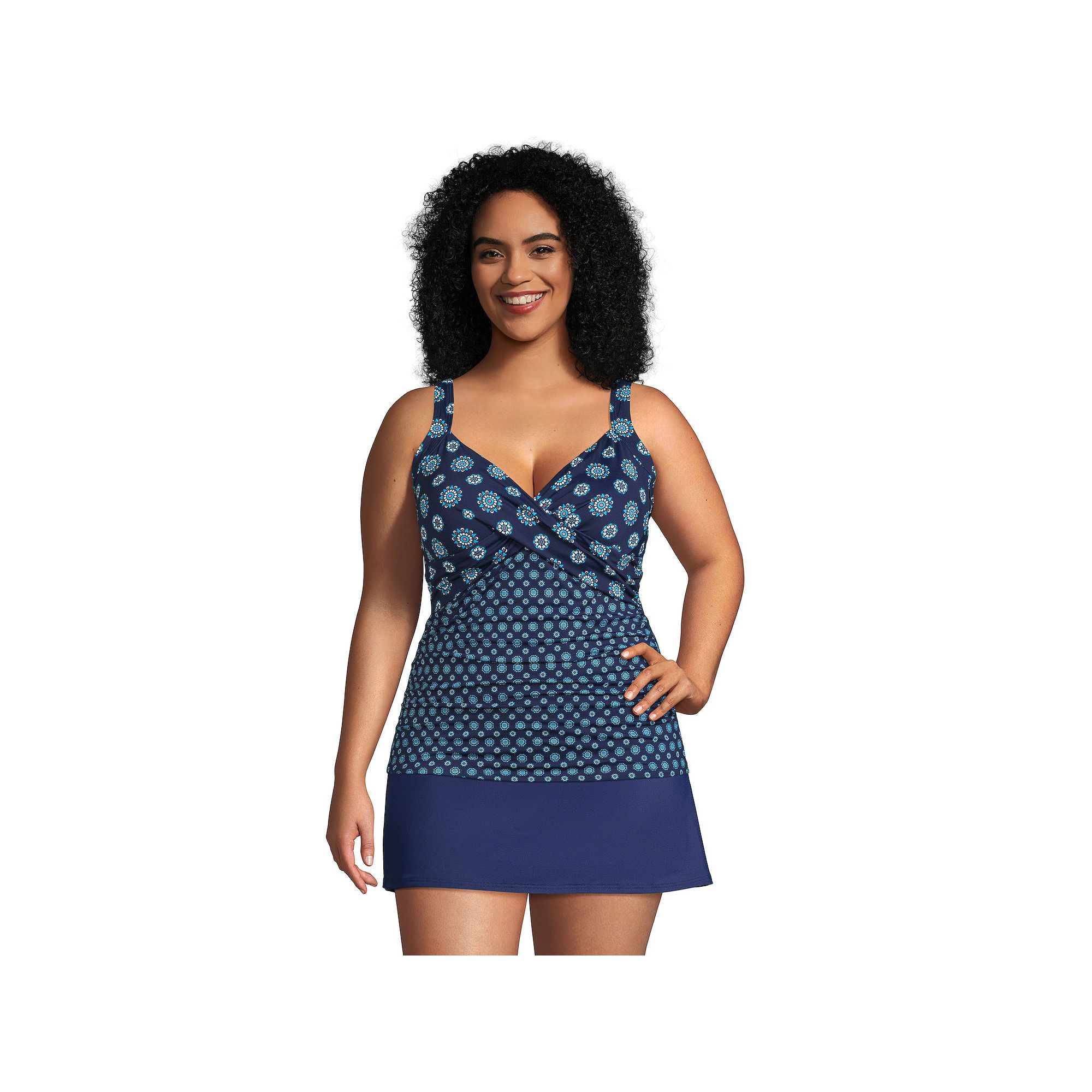 Plus Size Lands End Bust Enhancer UPF 50 V-Neck Tankini Swimsuit Top, Wome