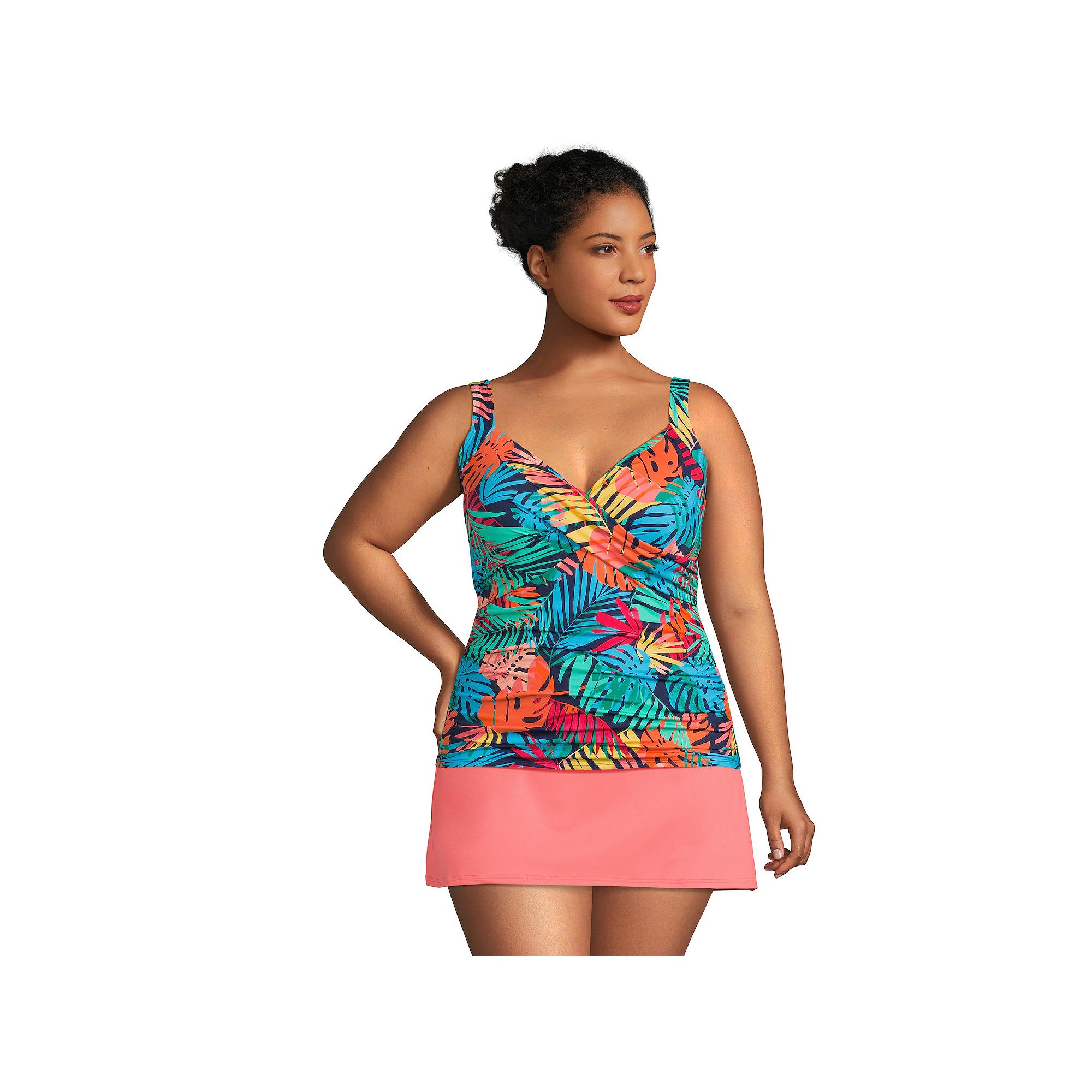 Plus Size Lands End Bust Enhancer UPF 50 V-Neck Tankini Swimsuit Top, Wome