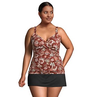 Plus Size Lands' End Bust Enhancer UPF 50 V-Neck Tankini Swimsuit Top