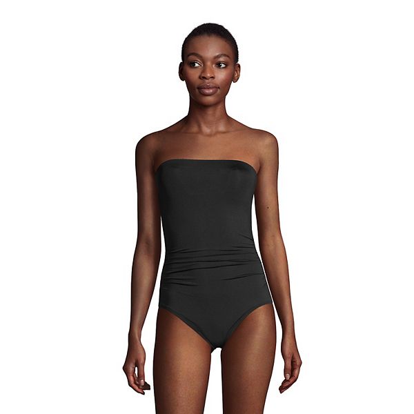 Women's Lands' End SlenderSuit Tummy Control Bandeau One-Piece Swimsuit