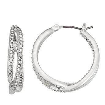 Nine West Simulated Crystal Crossed Hoop Earrings