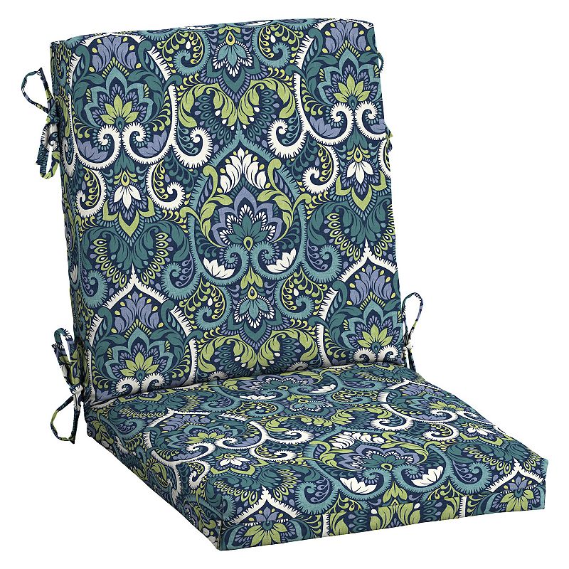 Arden Selections Aurora Damask Outdoor High Back Dining Chair Cushion, Blue