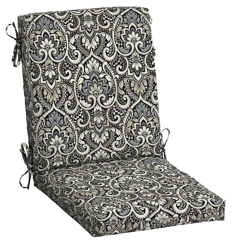 Arden Selections Aurora Damask Outdoor High Back Dining Chair Cushion, Blac