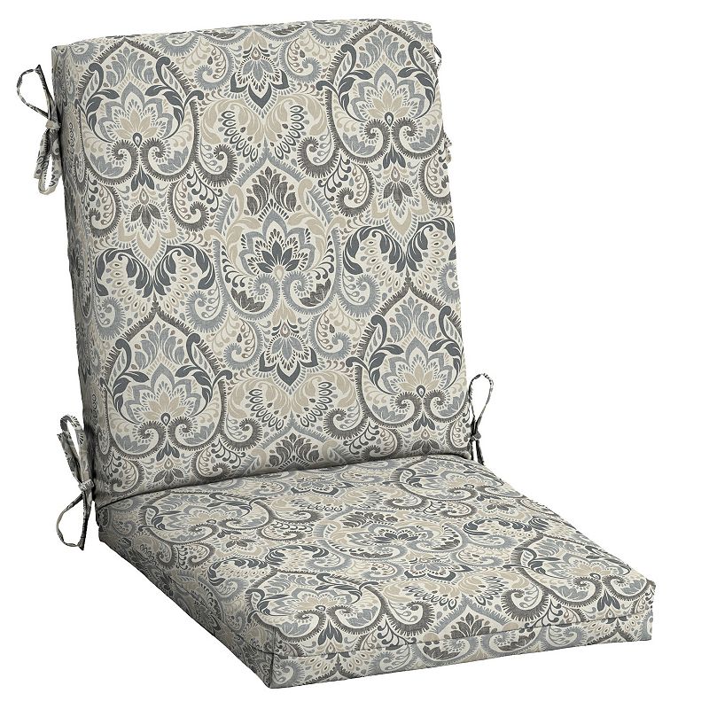 Arden Selections Aurora Damask Outdoor High Back Dining Chair Cushion, Grey