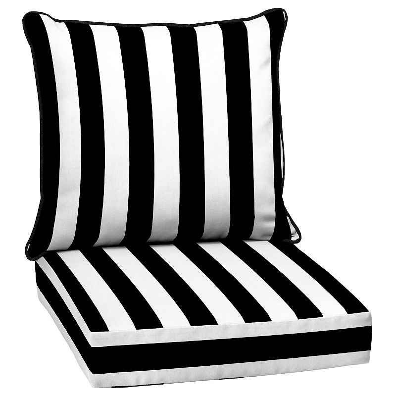 ARDEN Outdoor Deep Seat Cushion Set  24 x 24  Water Repellant  Fade Resistant  Deep Seat Bottom and Back Cushion for Chair  Sofa  and Couch  Black Cabana Stripe