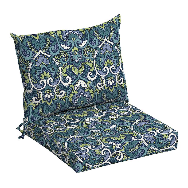 Arden Selections Aurora Damask Outdoor Dining Chair Cushion Set, Blue, 21X2
