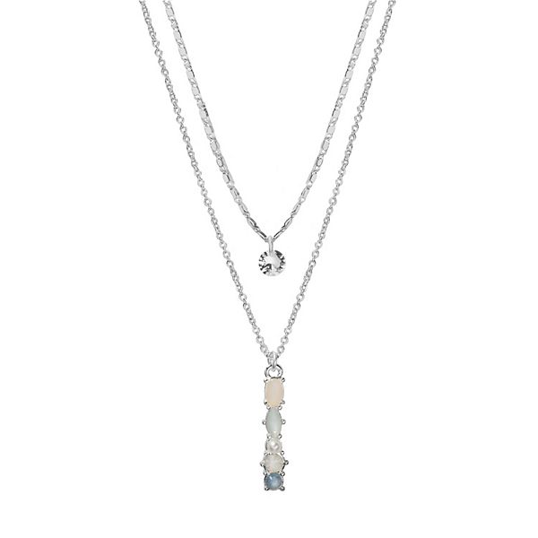 LC Lauren Conrad Silver Tone Simulated Crystal & Simulated Pearl ...