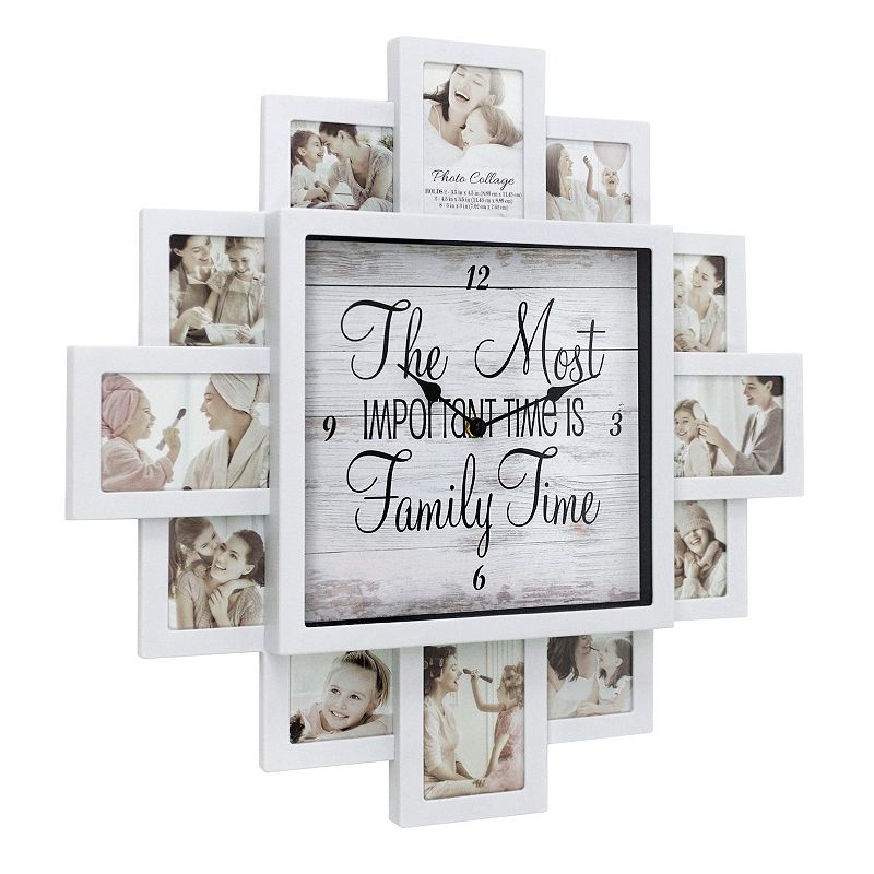 American Art Decor Family Time Collage & Wall Clock, White, 20X20