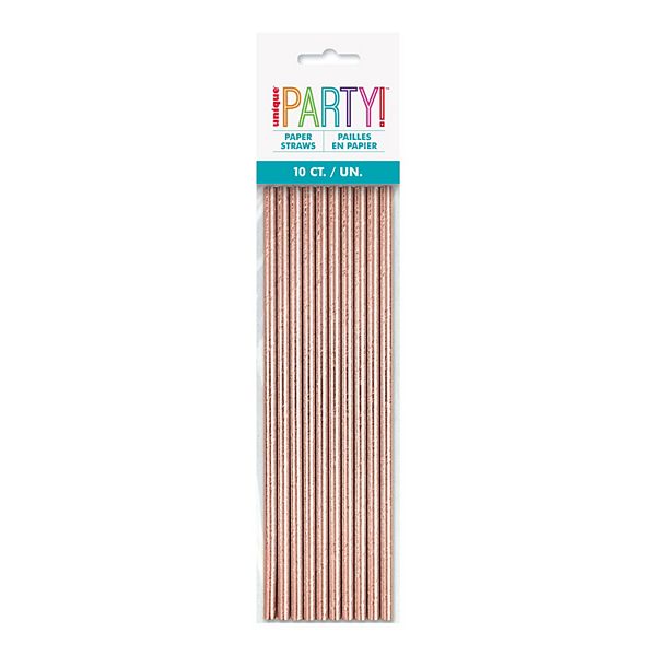 Unique Rose Gold Foil Paper Straw 10-Count - No Color