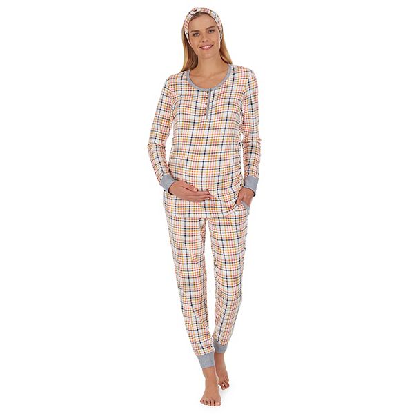 Maternity Cuddl Duds® Headband, Henley Pajama Top & Jogger Pajama Pants Set