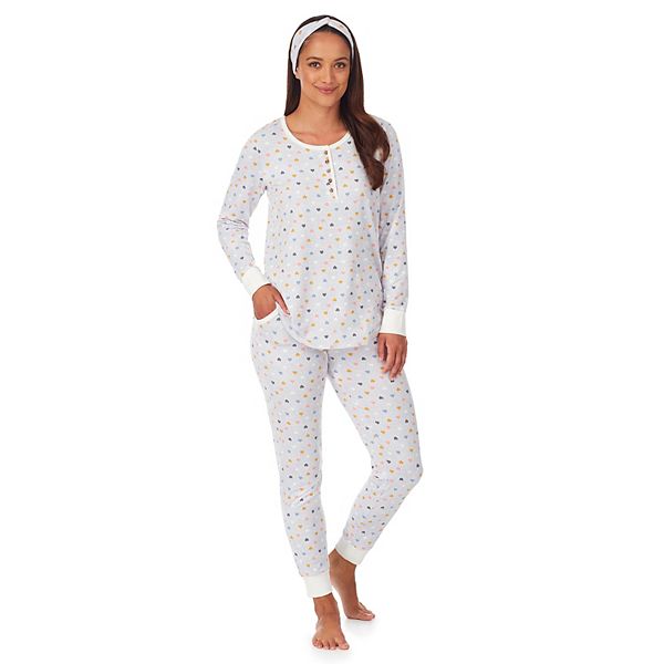 Women's Cuddl Duds® 3-pc. Henley Pajama Top, Banded Bottom Pajama Pants &  Headband Set