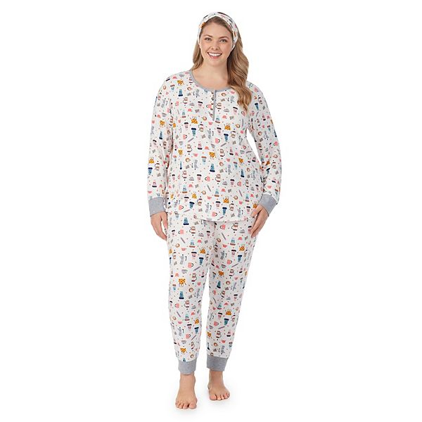 Plus Size Cuddl Duds® 3-pc. Henley Pajama Top, Banded Bottom Pajama ...