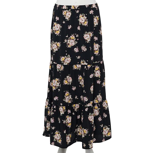 Juniors' Lily Rose Tiered Woven Maxi Skirt