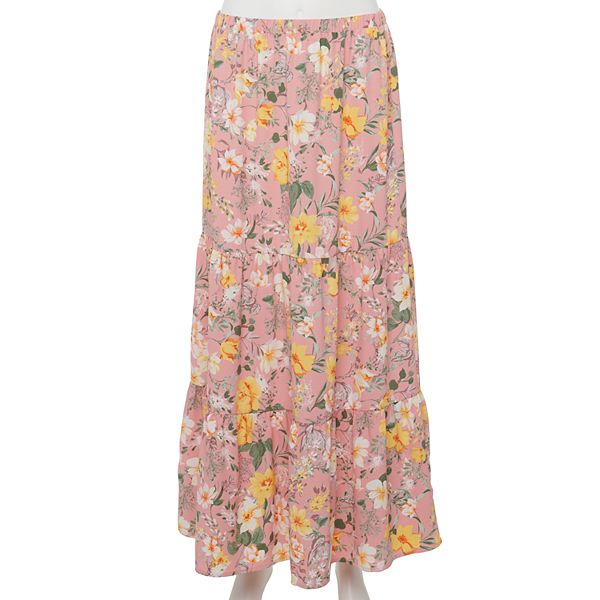 Juniors' Lily Rose Tiered Woven Maxi Skirt