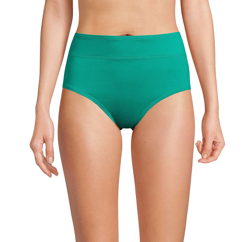 Women's Lands' End Retro Tummy Slimmer High-Waist Bikini Bottoms, Size: 6, Island Green