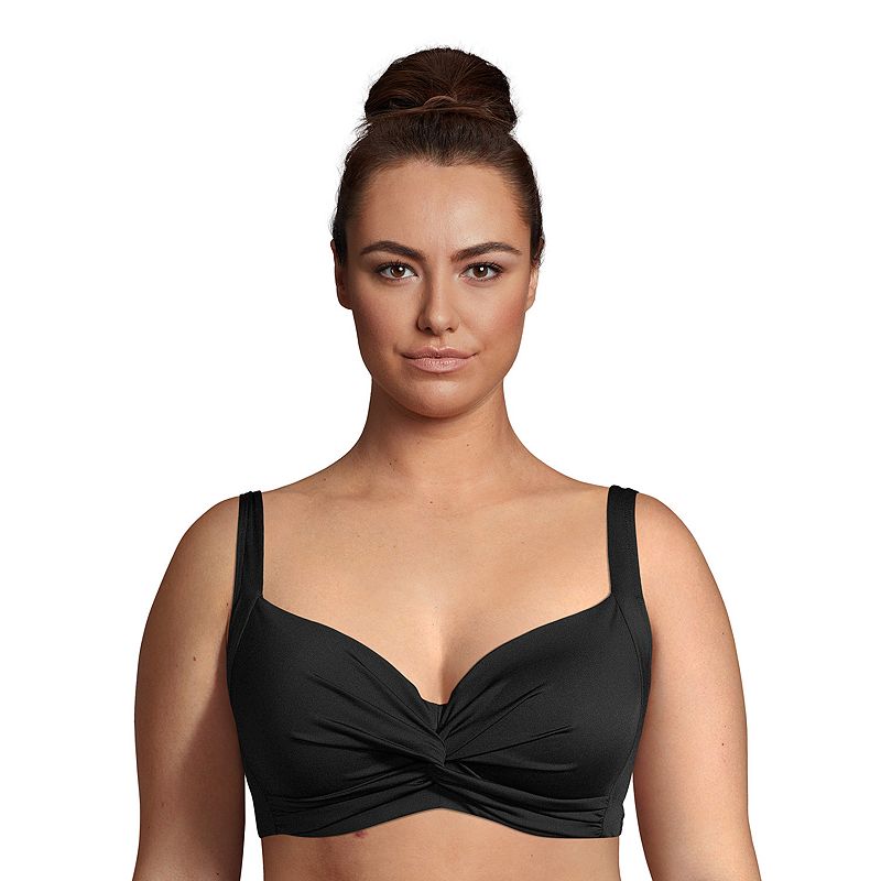 Plus Size Lands' End Women's Twist-Front Underwire DDD-Cup Bikini Top, Size: 24W Ddd, Black