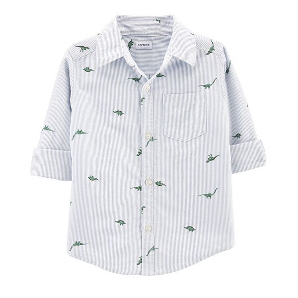 Toddler Boy Carter's Striped Dinosaur Button-Front Shirt