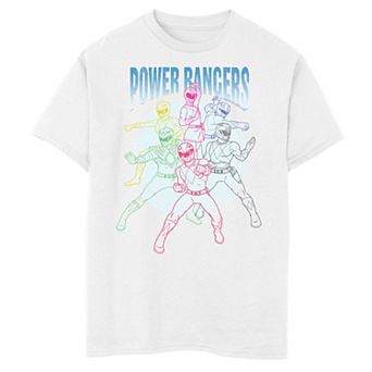 Boys 8-20 Power Rangers Group Shot Line Art Portrait Graphic Tee