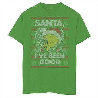 Boys 8-20 Looney Tunes Tweety Bird Santa I've Been Good Knitted Graphic Tee