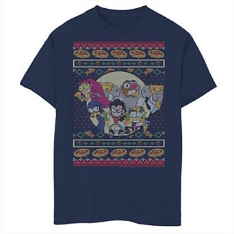 Boys 8-20 DC Comics Graphic Teen Titans Go! Pizza Friends Ugly Sweater Style Graphic Tee