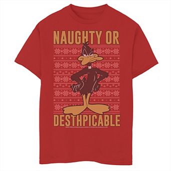 Boys 8-20 Looney Tunes Christmas Sweater Daffy Naughty Or Desthpicable Graphic Tee