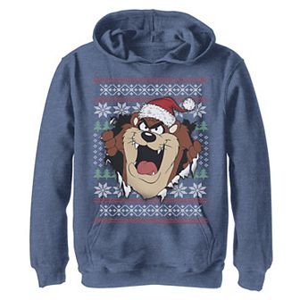 Boys 8-20 Looney Tunes Christmas Sweater Taz Rip Through Graphic Fleece Hoodie