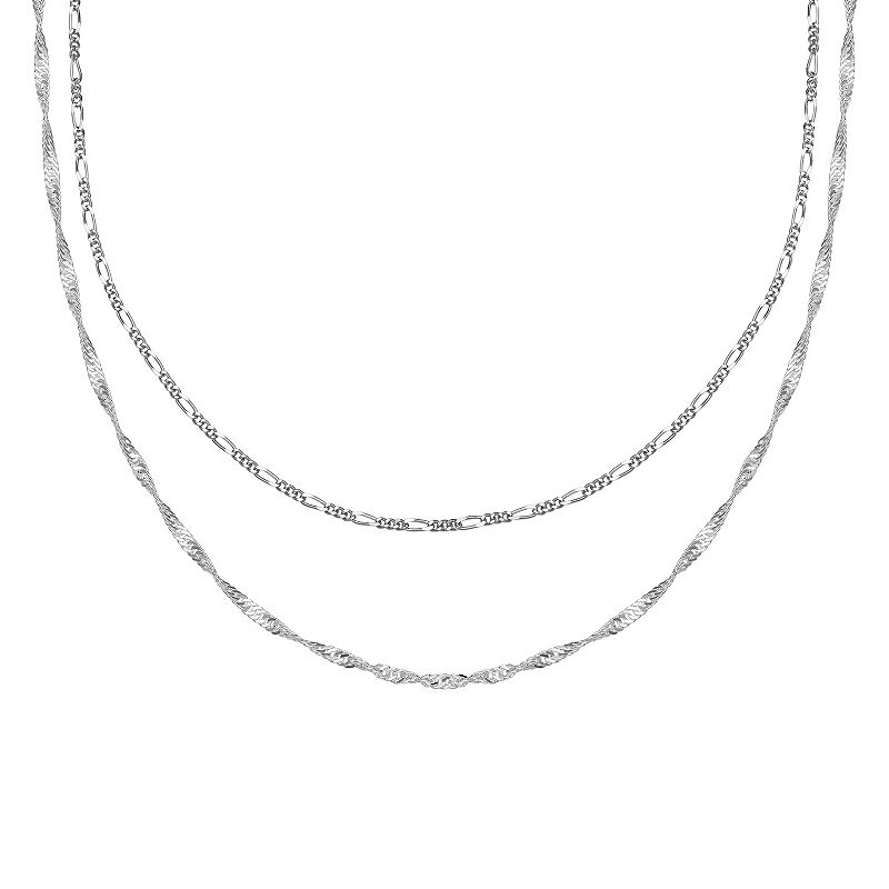 Aurielle Fine Silver Plated Singapore & Figaro Chain Set, Womens, Size: 1