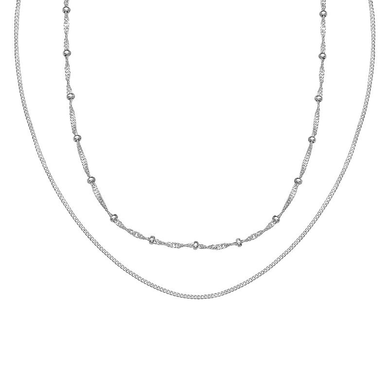 Aurielle Curb & Singapore Chain Necklace Set, Womens, Size: 16, Grey