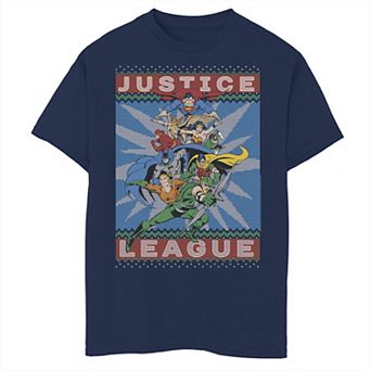 Boys 8-20 DC Comics Justice League Action Pose Christmas Sweater Style Graphic Tee