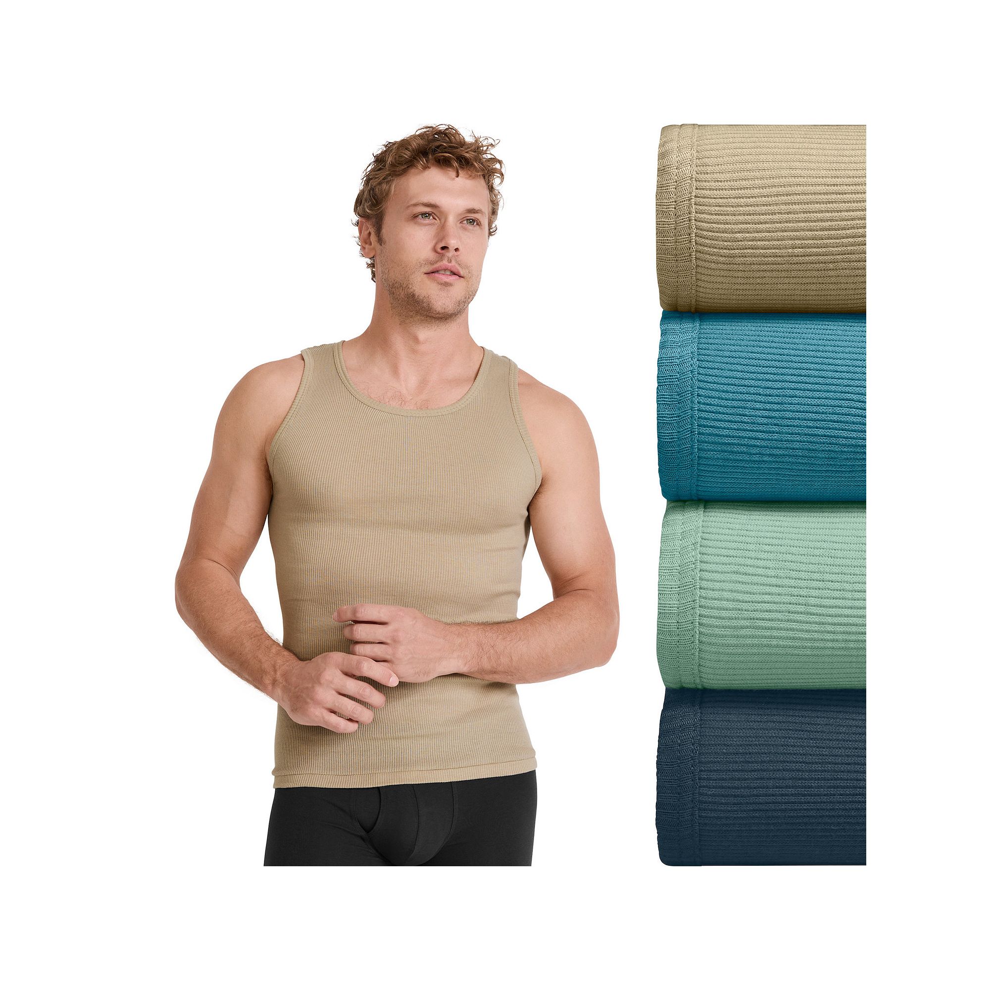 Mens Jockey® 4-Pack Fitted Tank Top A-Shirts, Size: Small, Teal Grey Team