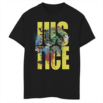 Boys 8-20 Justice League Justice Character Fill Letter Stack Graphic Tee