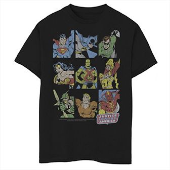 Boys 8-20 Justice League Hero Portrait Panel Grid Graphic Tee