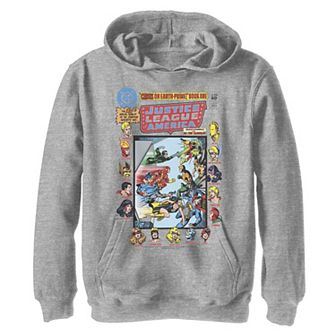 Boys 8-20 DC Comics Justice League Crisis On Earth Comic Cover Graphic Fleece Hoodie