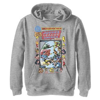 Boys 8-20 DC Comics Justice League Crisis On Earth Comic Cover Graphic Fleece Hoodie