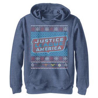 Boys 8-20 Justice League Knitted Logo Design Graphic Fleece Hoodie