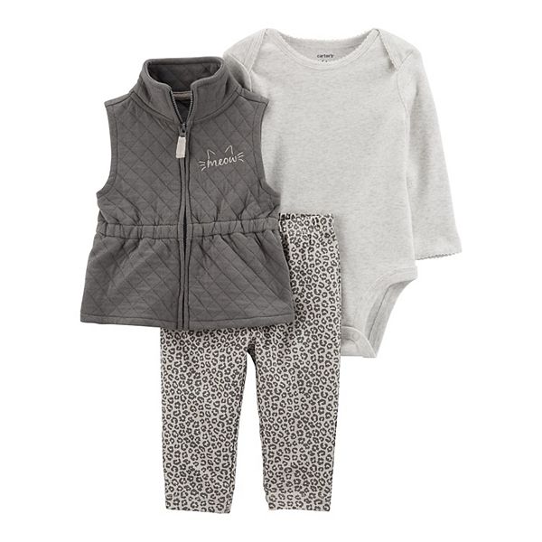 Baby Girl Carter's 3Piece Quilted Vest, Bodysuit & Pants Set
