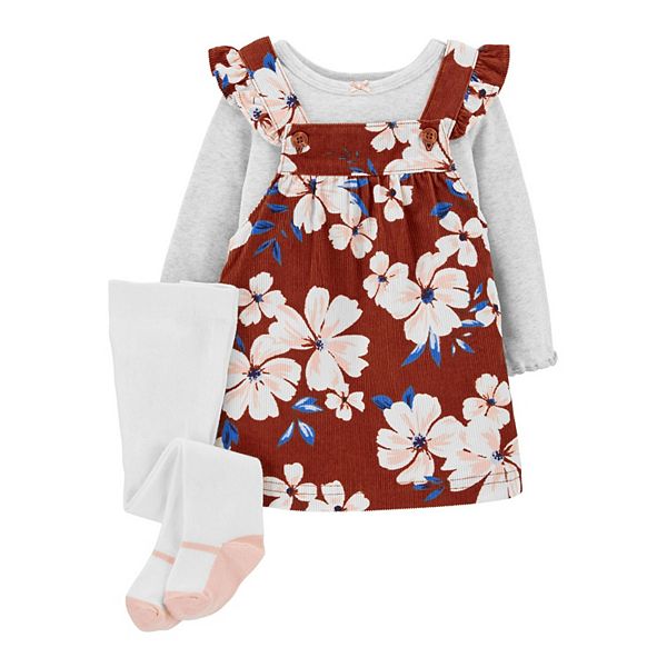 Baby Girl Carter's 3Piece Floral Tee, Jumper & Socks Set