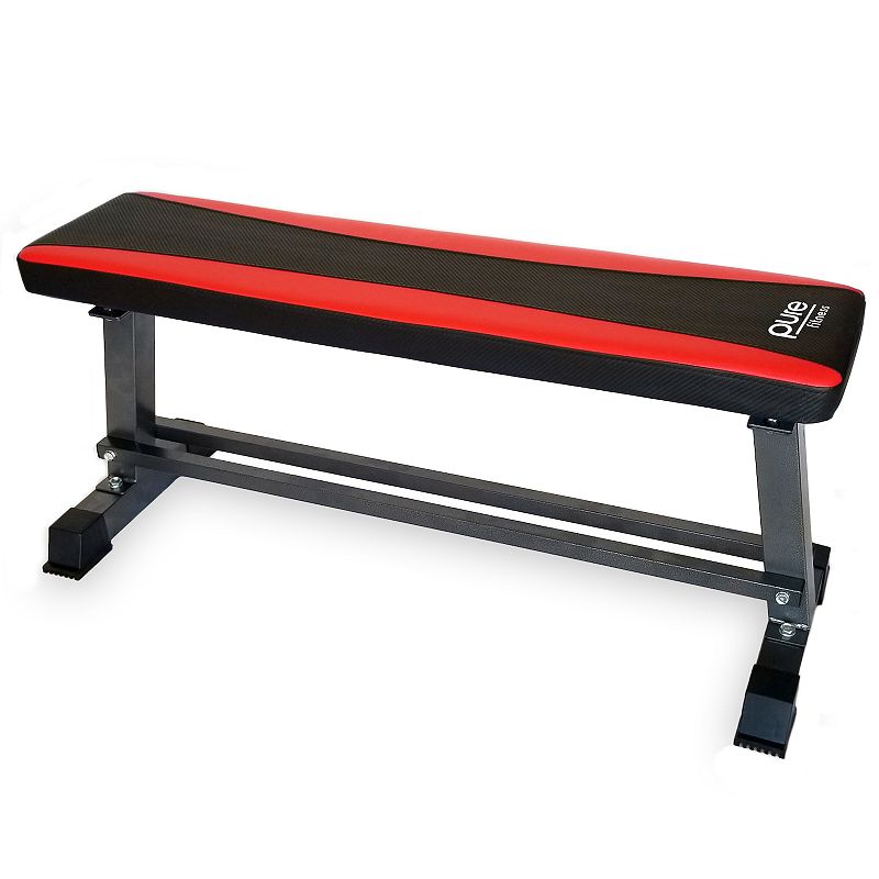 Pure Fitness Flat Bench with Dumbbell Rack, Black