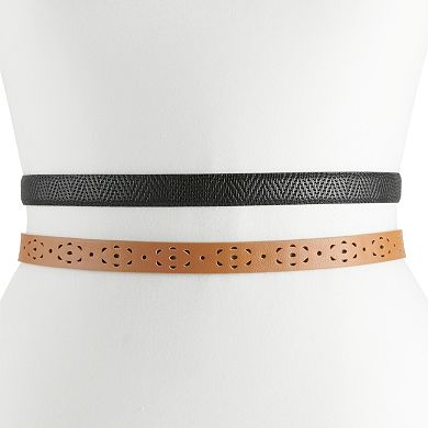 Women's & Plus Sonoma Goods For Life® Tan & Black Textured Belt Set