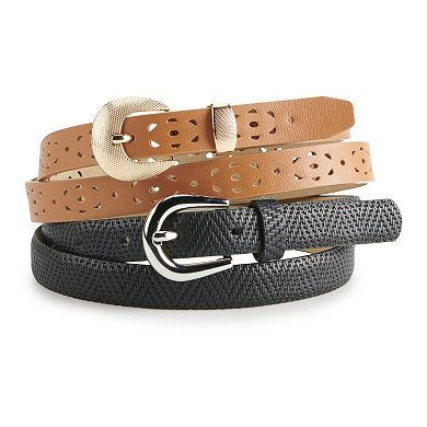 Women's & Plus Sonoma Goods For Life® Tan & Black Textured Belt Set