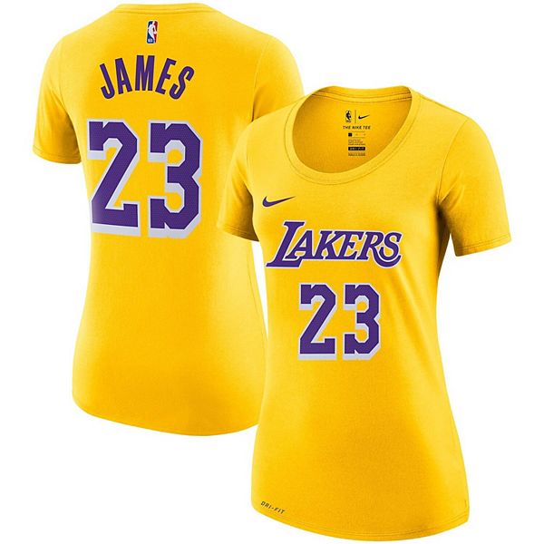 Women's Fanatics Branded LeBron James Gold Los Angeles Lakers Logo  Playmaker Name & Number V-Neck T-Shirt 