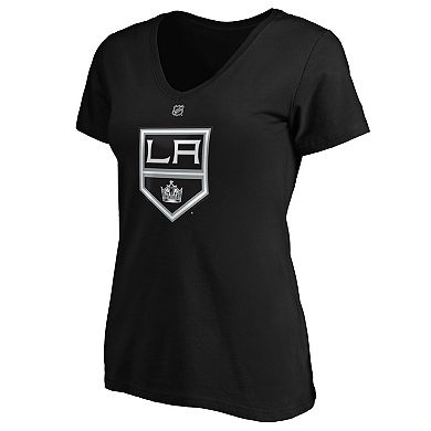 Women's Fanatics Branded Quinton Byfield Black Los Angeles Kings Authentic Stack Name & Number V-Neck T-Shirt